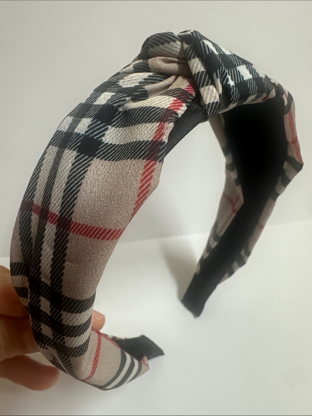 Plaid Knot Headband - Black, Cream & Red - Picture 5 of 9